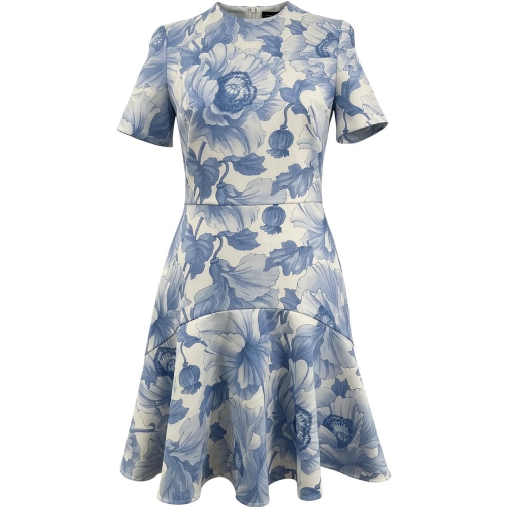 Lover Mini Dress Women 6 Blue White Floral Short Sleeve Fit & Flare